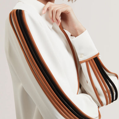 Women's MIRITI-Piping Detail Long Sleeve Shirt Ivory