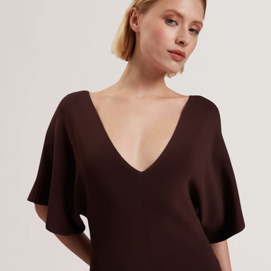 Women's REBEXXA-V-Neck Knitted Midi Dress Dk-Brown