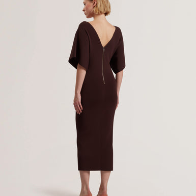 Women's REBEXXA-V-Neck Knitted Midi Dress Dk-Brown