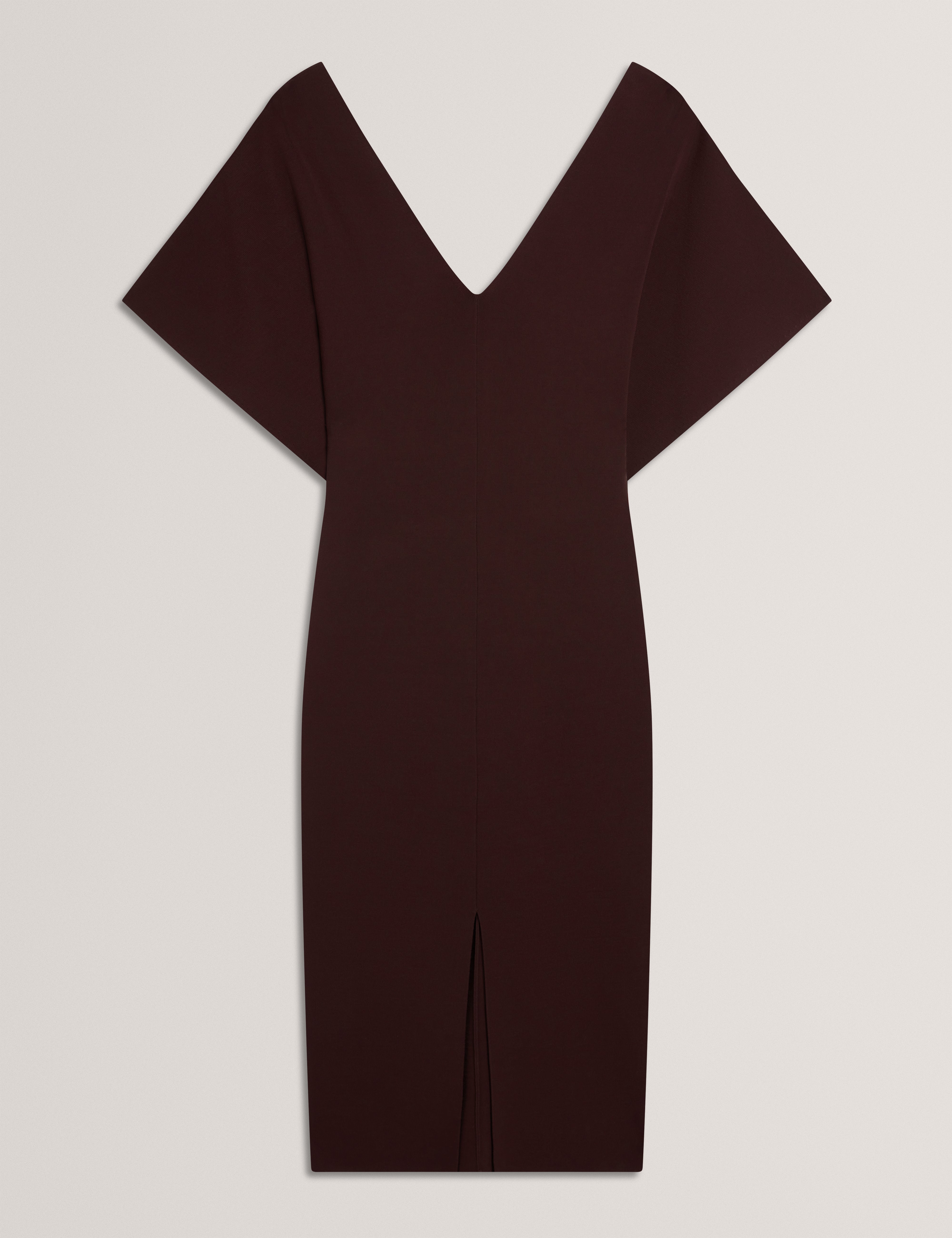 Women's REBEXXA-V-Neck Knitted Midi Dress Dk-Brown
