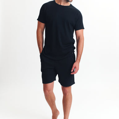 Men's Sleepwear-Waffle Top And Short Set