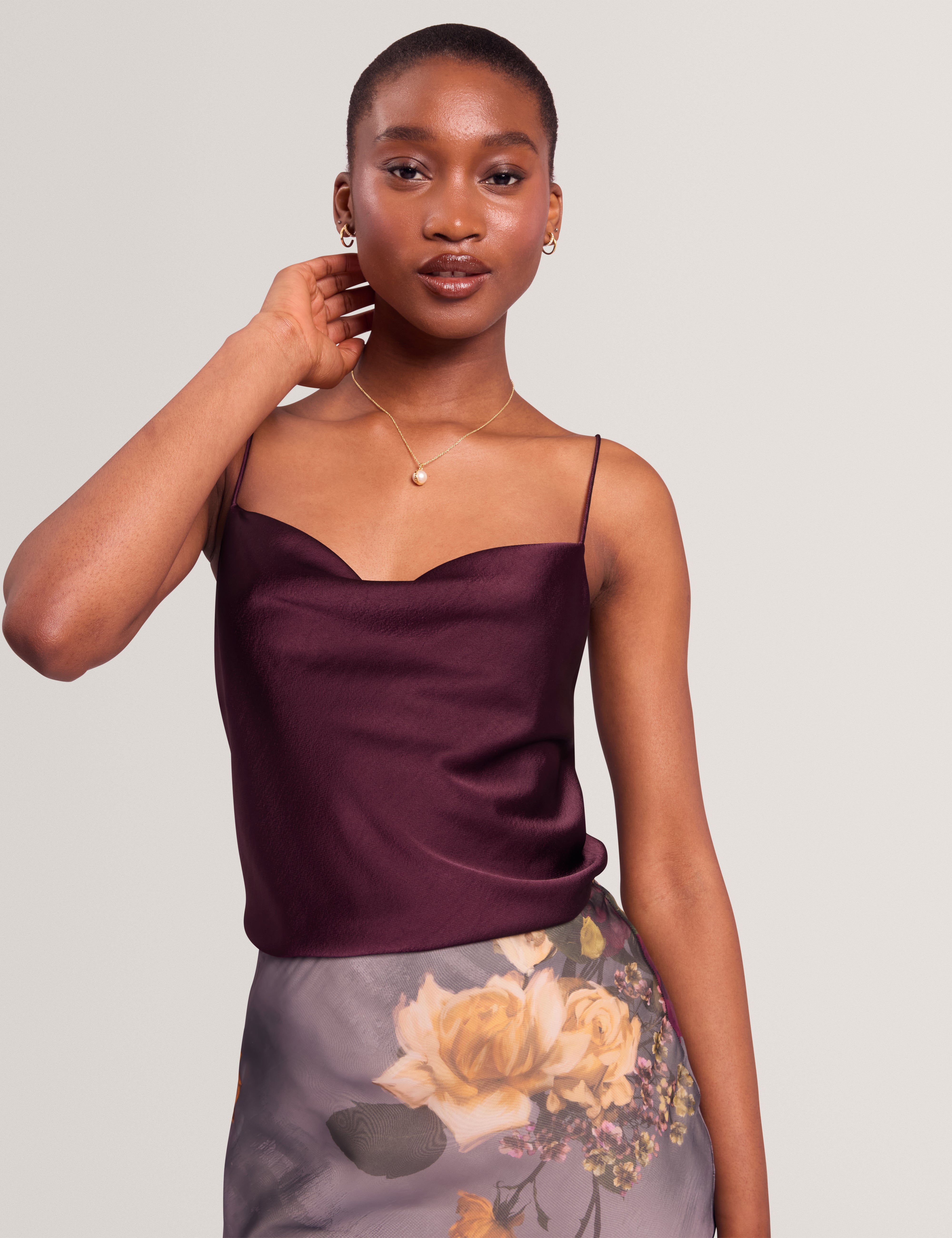 KITI: Satin Cowl Neck Cami Top