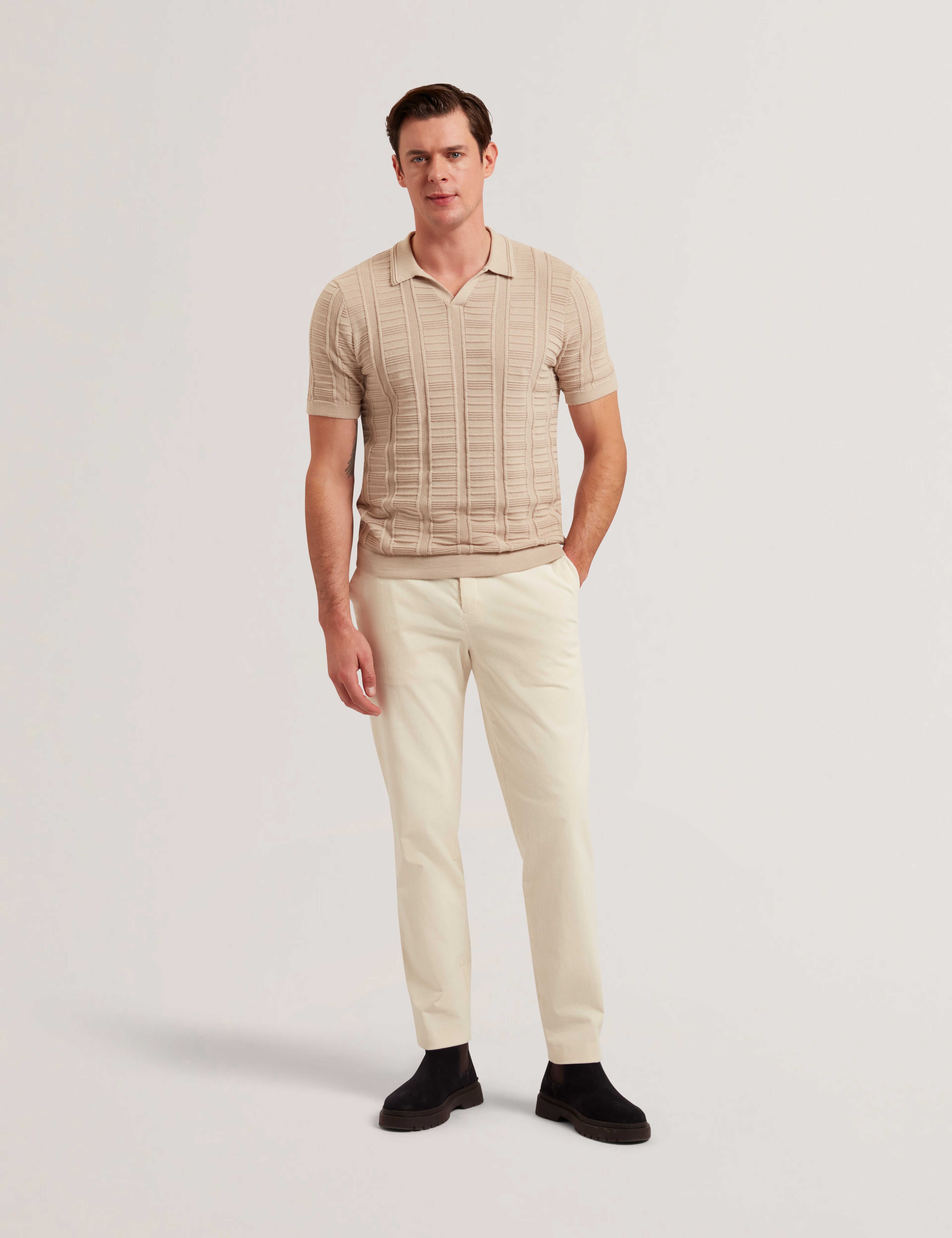 Mens RUZZA-SS Open Neck Textured Polo
