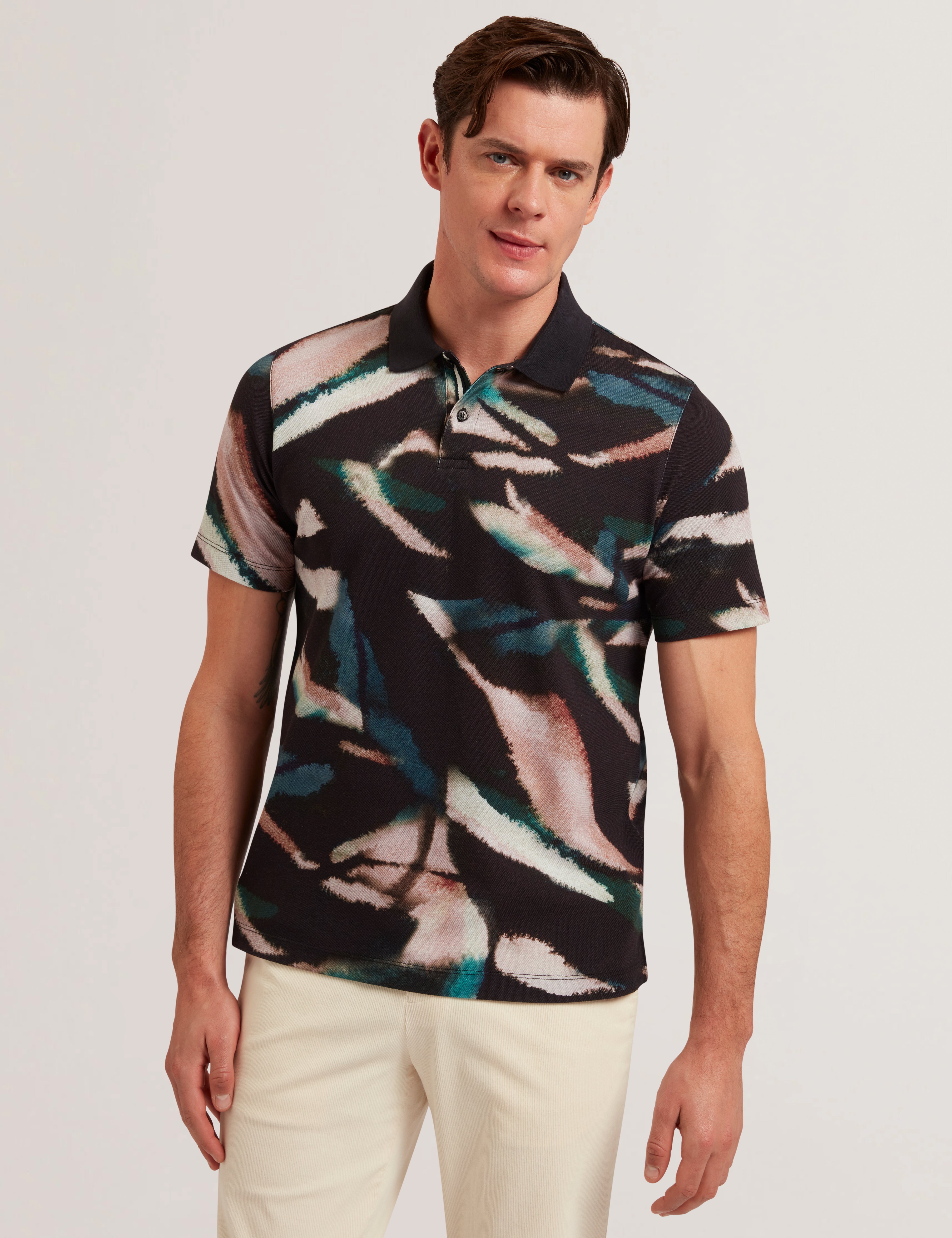 Mens DIAOUNE-SS All-Over Leaf Printed Polo