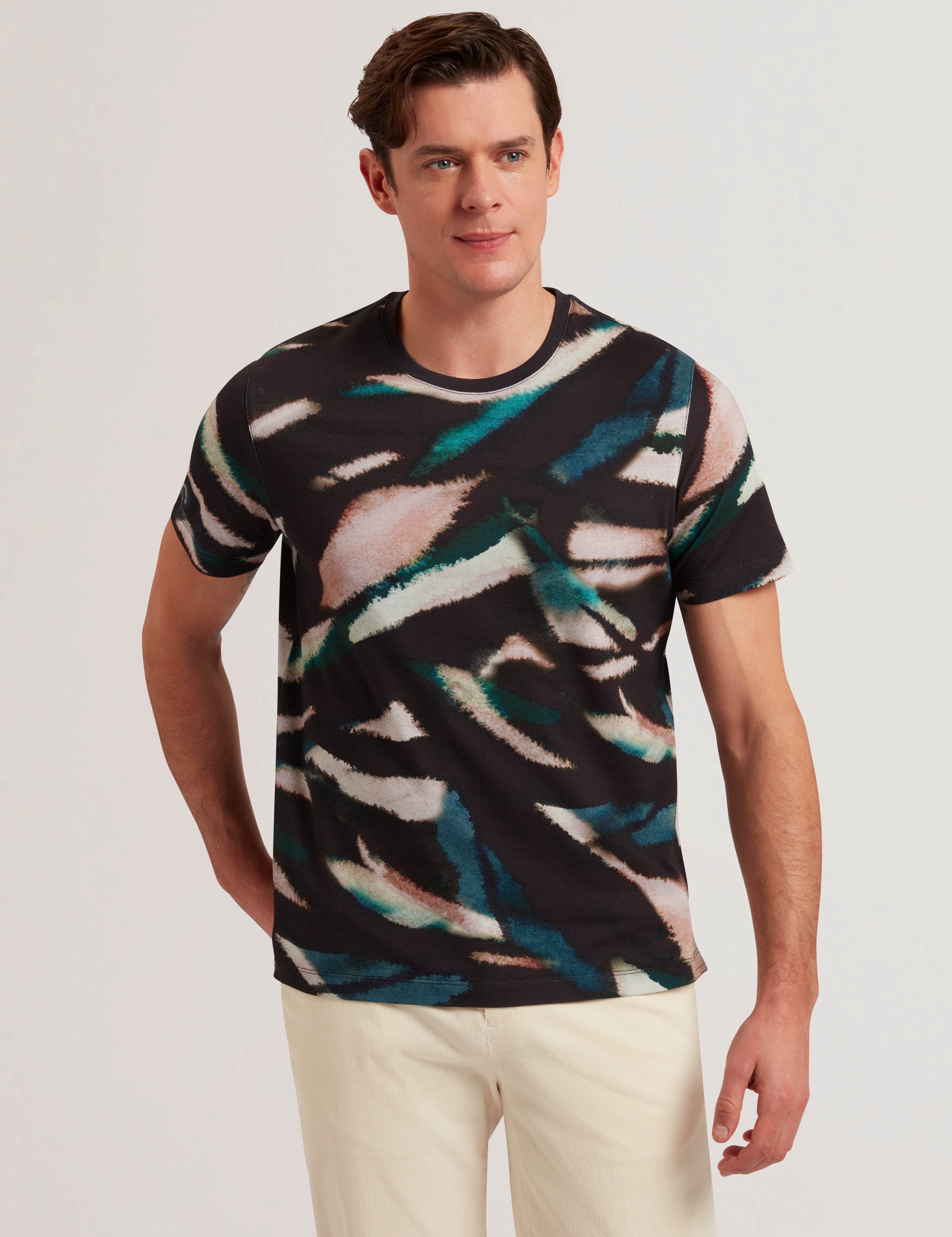 Mens WILSDOR-SS All-Over Leaf Printed T-Shirt
