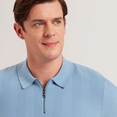 Mens FOURD-SS Herringbone Stitch Zip Polo Blue