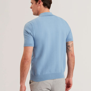 Mens FOURD-SS Herringbone Stitch Zip Polo Blue