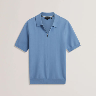 Mens FOURD-SS Herringbone Stitch Zip Polo Blue