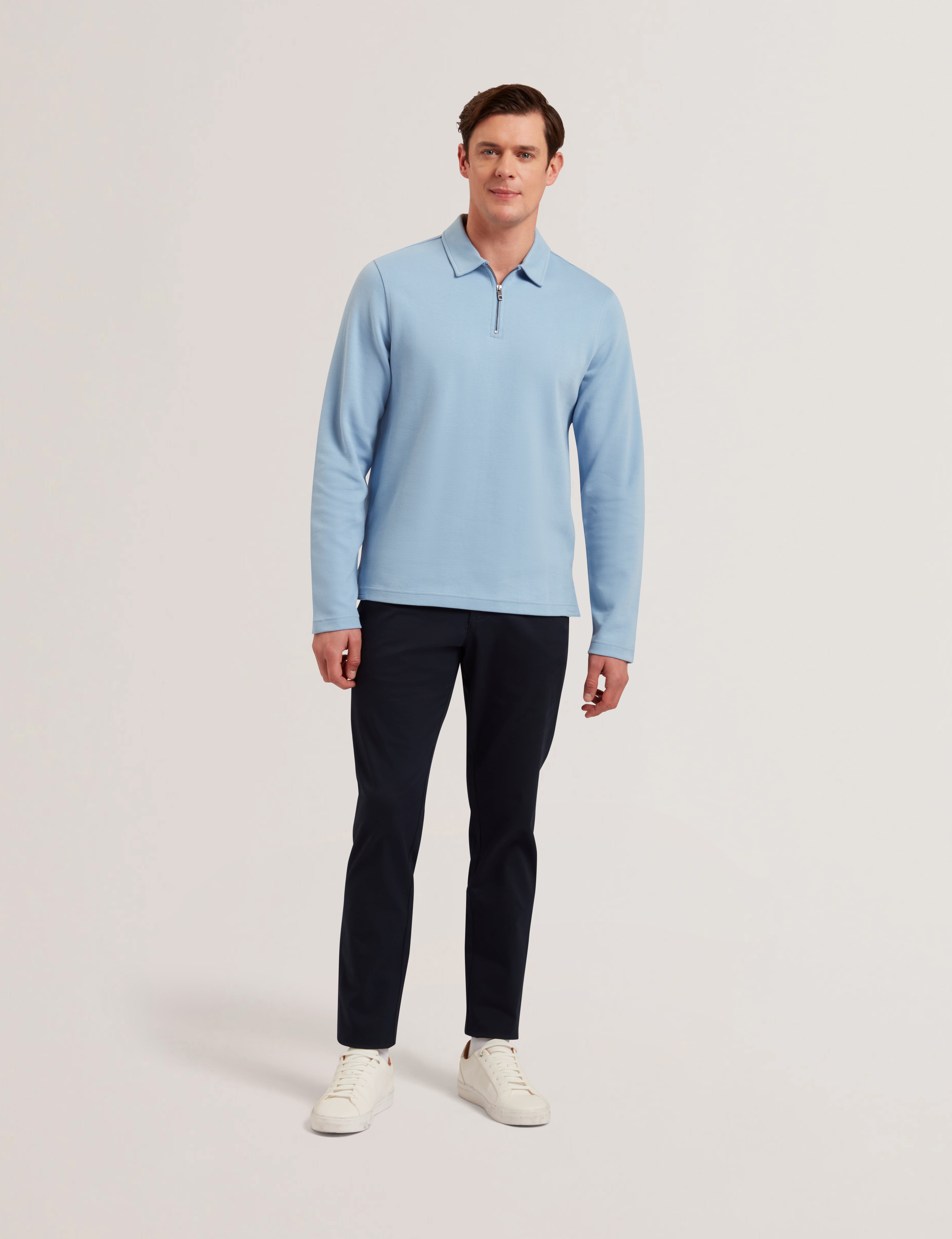 Men's KALEND-LS Zip Herringbone Polo Blue