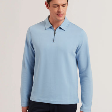Men's KALEND-LS Zip Herringbone Polo Blue