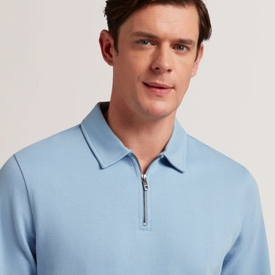 Men's KALEND-LS Zip Herringbone Polo Blue