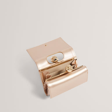 ROOSA: Rose Detail Leather Small Bobble Purse