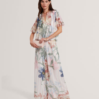 HURTA: Printed Wide Leg Pleated Trouser