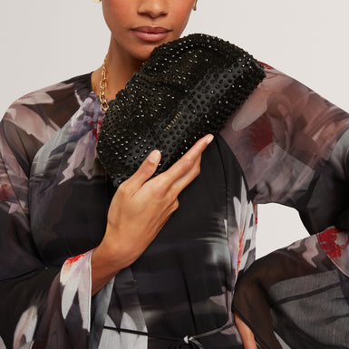 HILARIE: Crystal Drawstring Gathered Clutch