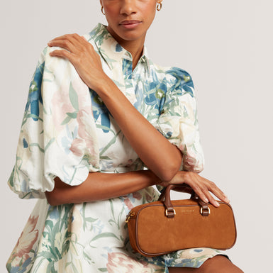 SHAYIA: Elongated Suede Boxy Top Handle Bag