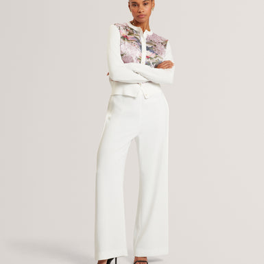 SISILLA: Printed Woven Front Cardigan