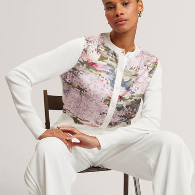 SISILLA: Printed Woven Front Cardigan