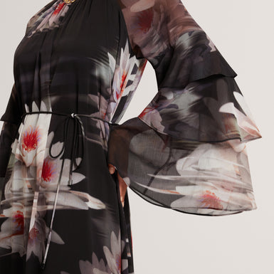 MOLIIA: Ruffled Long Sleeve Printed Maxi Dress