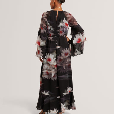MOLIIA: Ruffled Long Sleeve Printed Maxi Dress