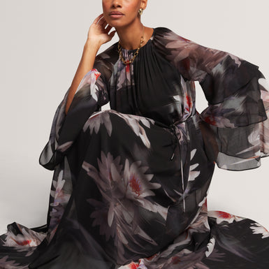 MOLIIA: Ruffled Long Sleeve Printed Maxi Dress