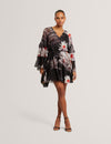 NAYVIE: Ruffled Long Sleeve Printed Mini Dress