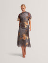 NOELHA: Printed Drape Neck Midi Dress