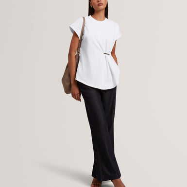 TEALLY: Metal Trim Gathered Short Sleeve T-Shirt