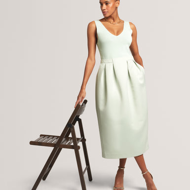 VERLENE: Mockable Midi Dress With Pleated Skirt