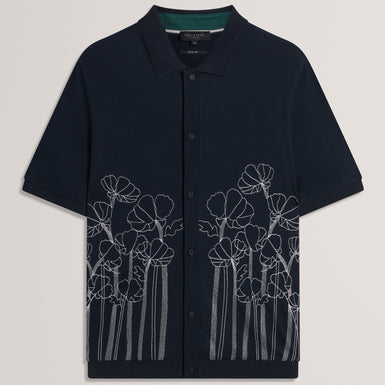 ACTTON: Ss Floral Embroidered Button Through Polo