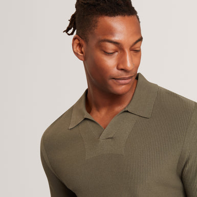 AINDREA: Ss Stitch Detail Open Neck Polo