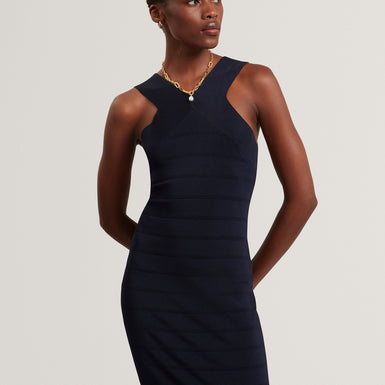 ARDIELE: Cross Neck Bandage Bodycon Knitted Dress
