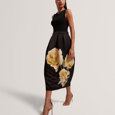VERINIE: Mockable Midi Dress With Printed Skirt