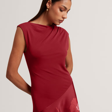 AULYA: Printed Jersey Midi Dress With Satin Ski
