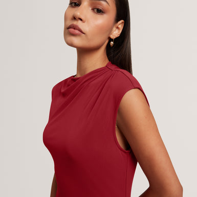 AULYA: Printed Jersey Midi Dress With Satin Ski