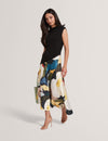 AESLYN: Printed Jersey Midi Dress With Satin Skirt