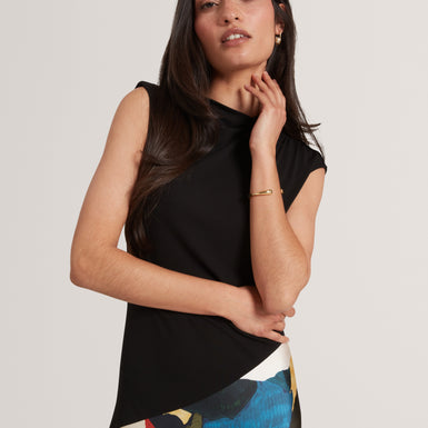 AESLYN: Printed Jersey Midi Dress With Satin Skirt