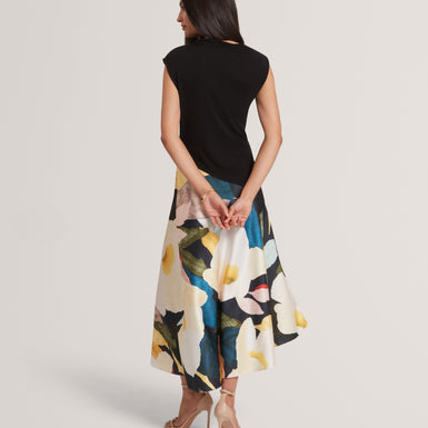 AESLYN: Printed Jersey Midi Dress With Satin Skirt