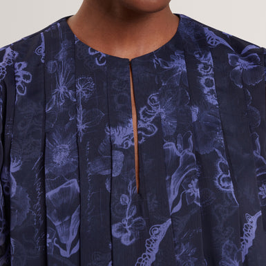 TULLYA: Pleated Angel Sleeve Printed Top