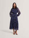 OSKANA: Pleated Midi Printed Shirt Dress