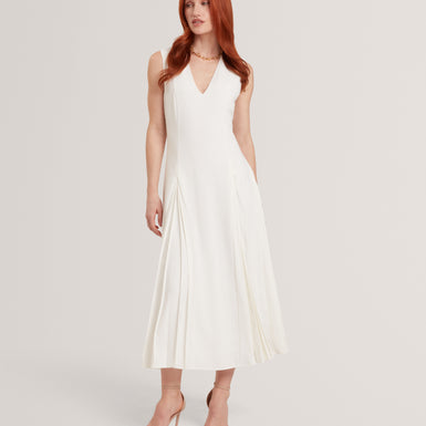 CARNELI: V Neck Midi Dress With Godet Detail