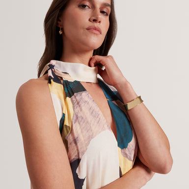 CAMEA: Printed Sleeveless Tie Neck Detail Jumps