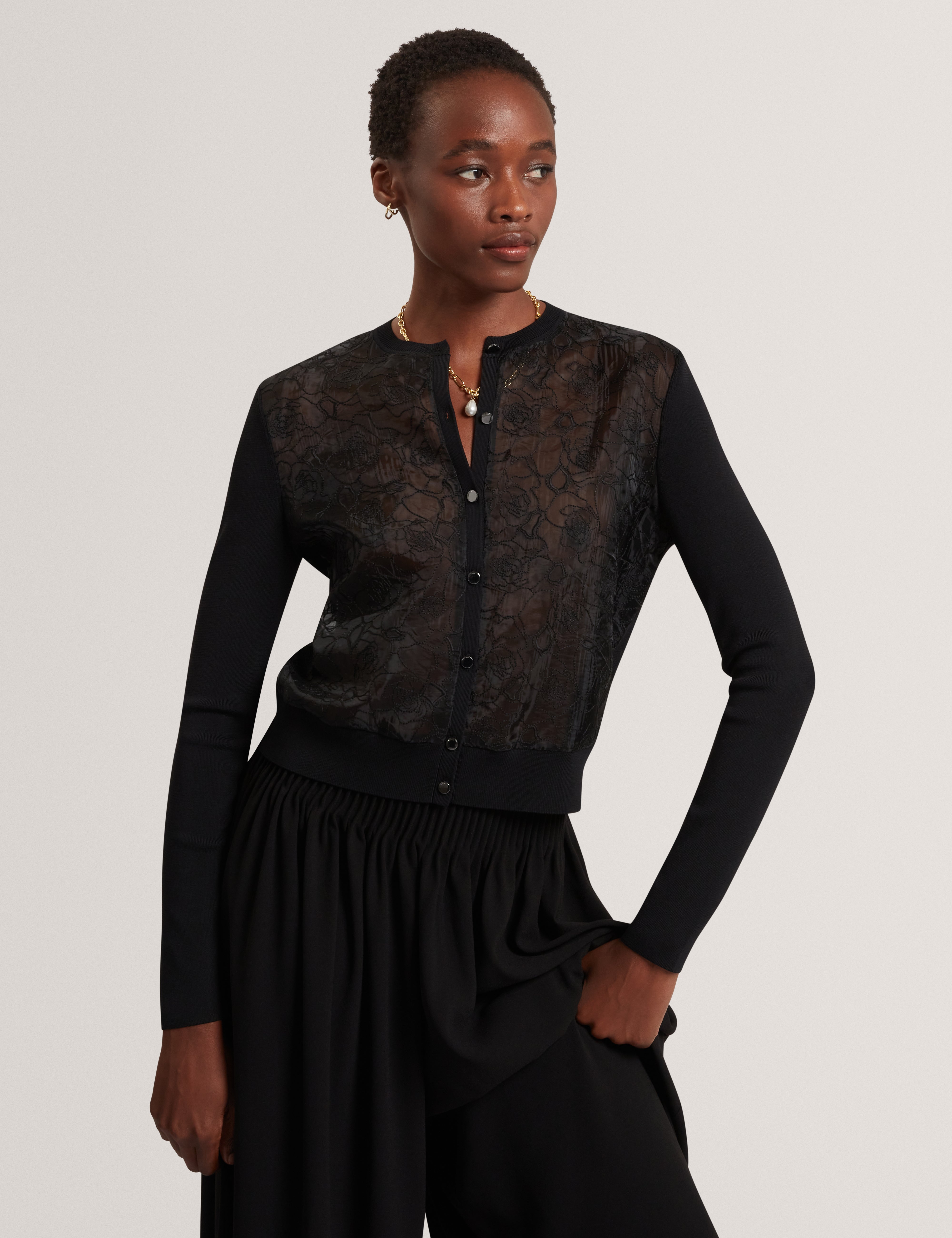 VOREN: Lace Front Cardigan