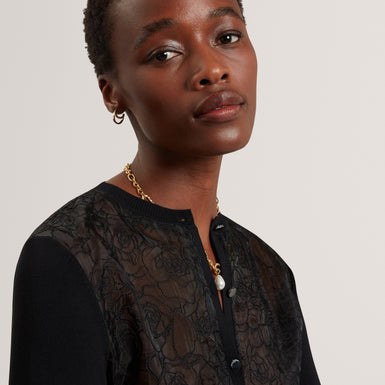 VOREN: Lace Front Cardigan