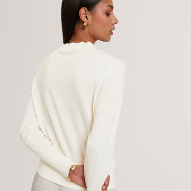 ROSINN: Long Sleeve Printed Woven Front Sweater