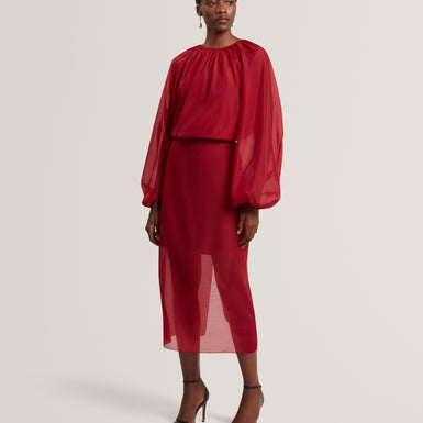 EELANA: Puff Sleeve Blouse With Organza Overlay