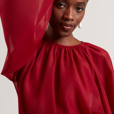 EELANA: Puff Sleeve Blouse With Organza Overlay