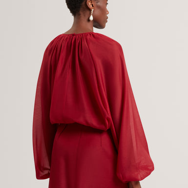EELANA: Puff Sleeve Blouse With Organza Overlay