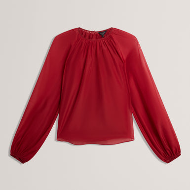 EELANA: Puff Sleeve Blouse With Organza Overlay