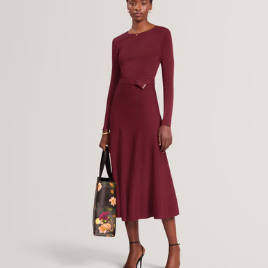 TALMAH: Long Sleeve Belted Knitted Midi Dress
