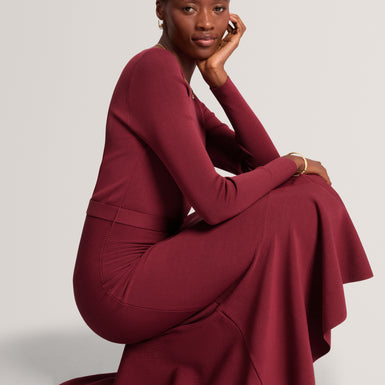 TALMAH: Long Sleeve Belted Knitted Midi Dress